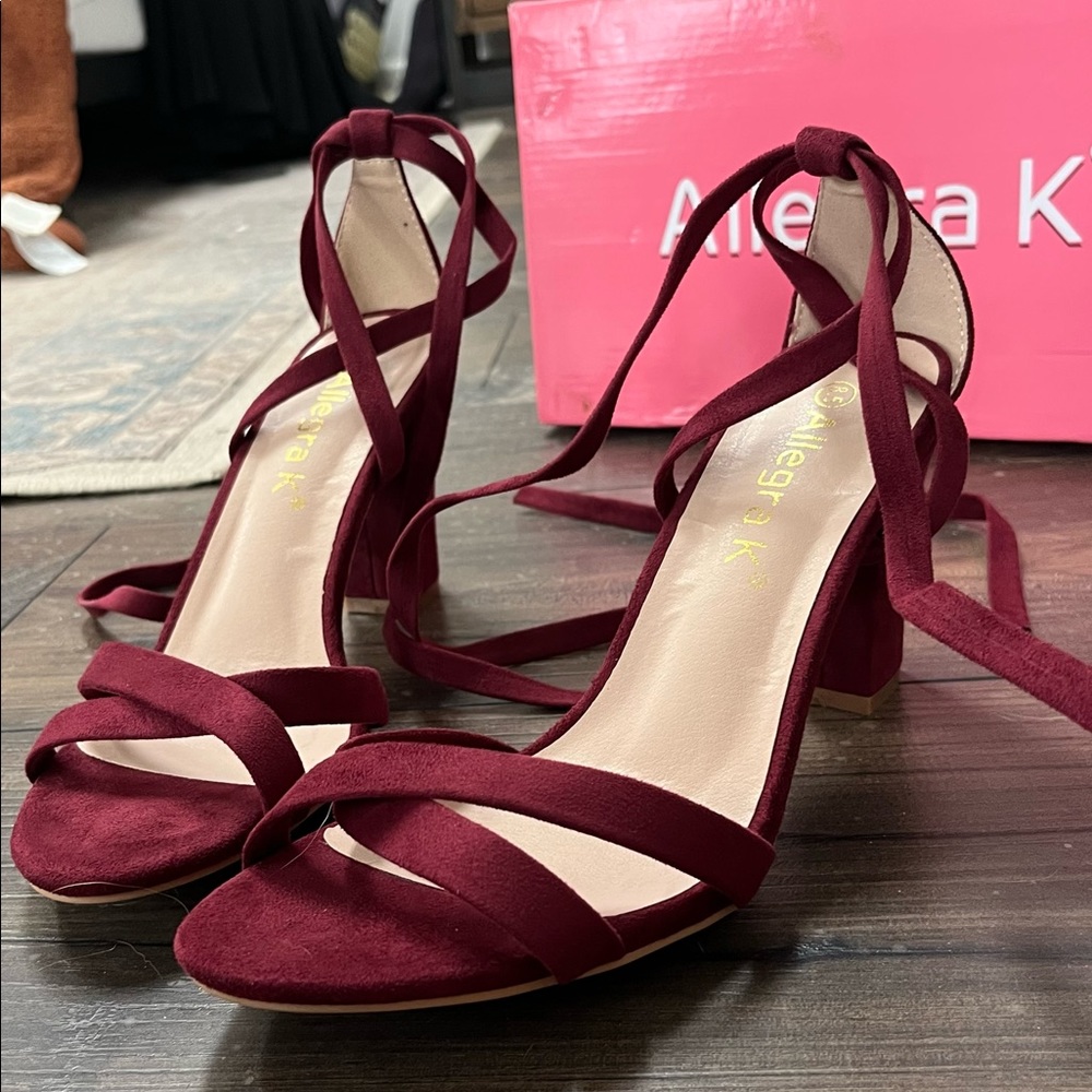 Burgundy/dark red lace up heels